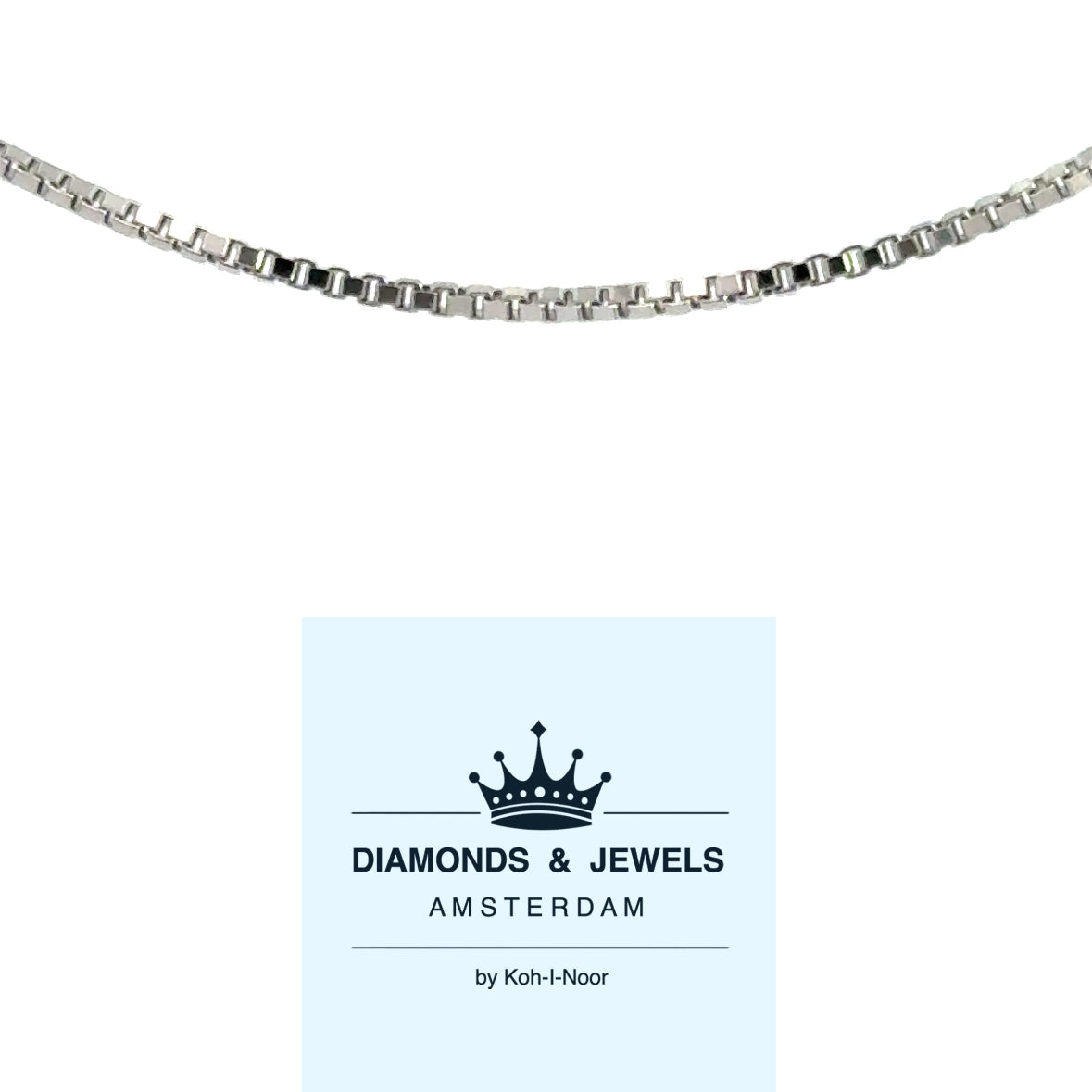 14 karaat wit gouden verstelbare ketting met vierkante venetiaanse schakels. Lengte: 41-43-45 cm Dikte: 1.1mm