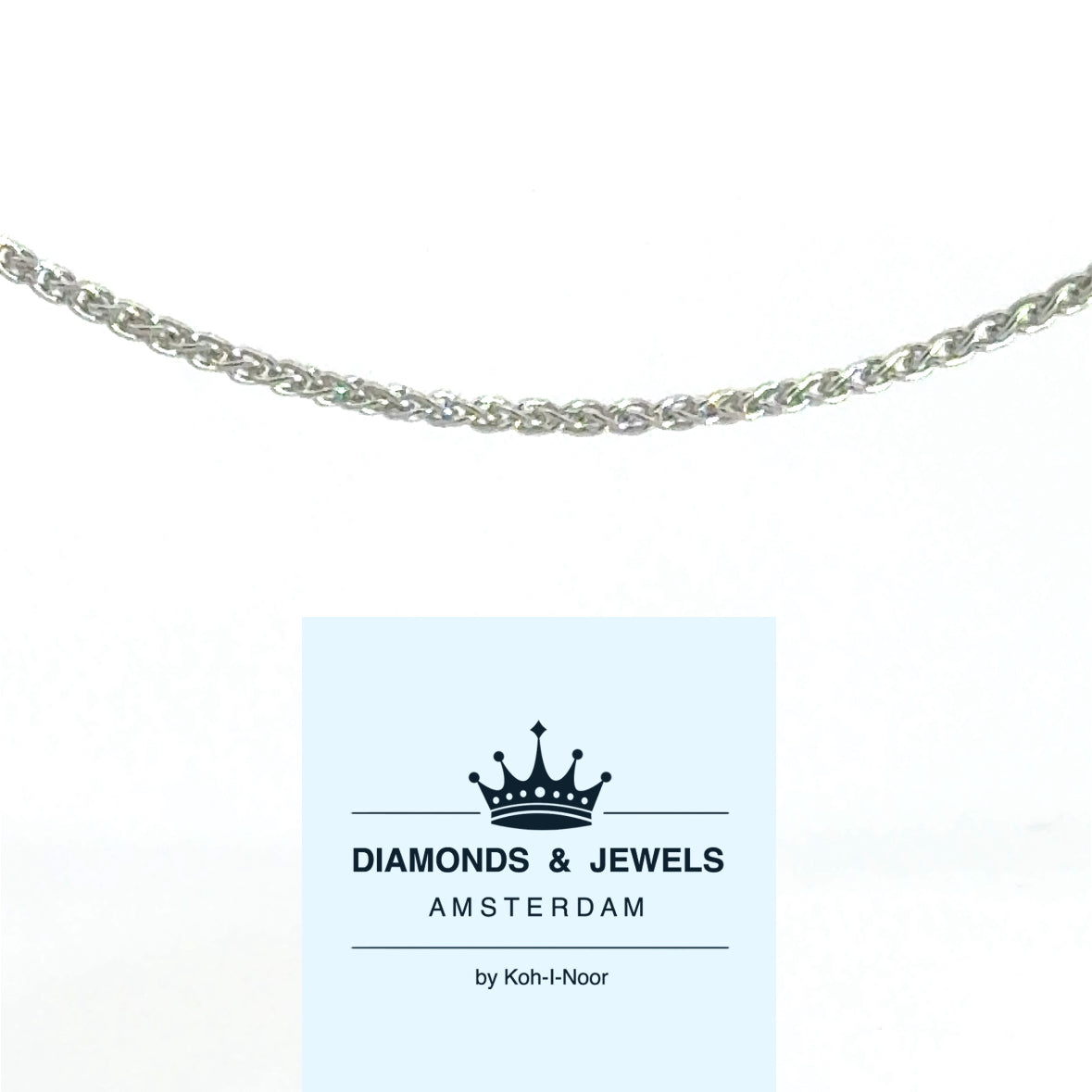 14 karaat wit gouden ketting met Vossenstaart schakels. De ketting is 45 cm lang en 1 mm dik.