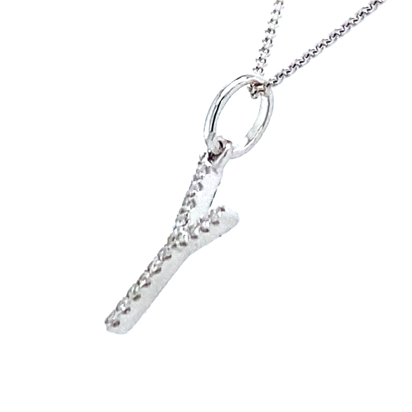 18 krt witgouden letter Y hanger van 0.3 gram. Bezet met 15 briljant geslepen diamanten met een totaalgewicht van 0.04 crt kleur g kwaliteit si Hanger: 15 x 6 mm Model H 2194