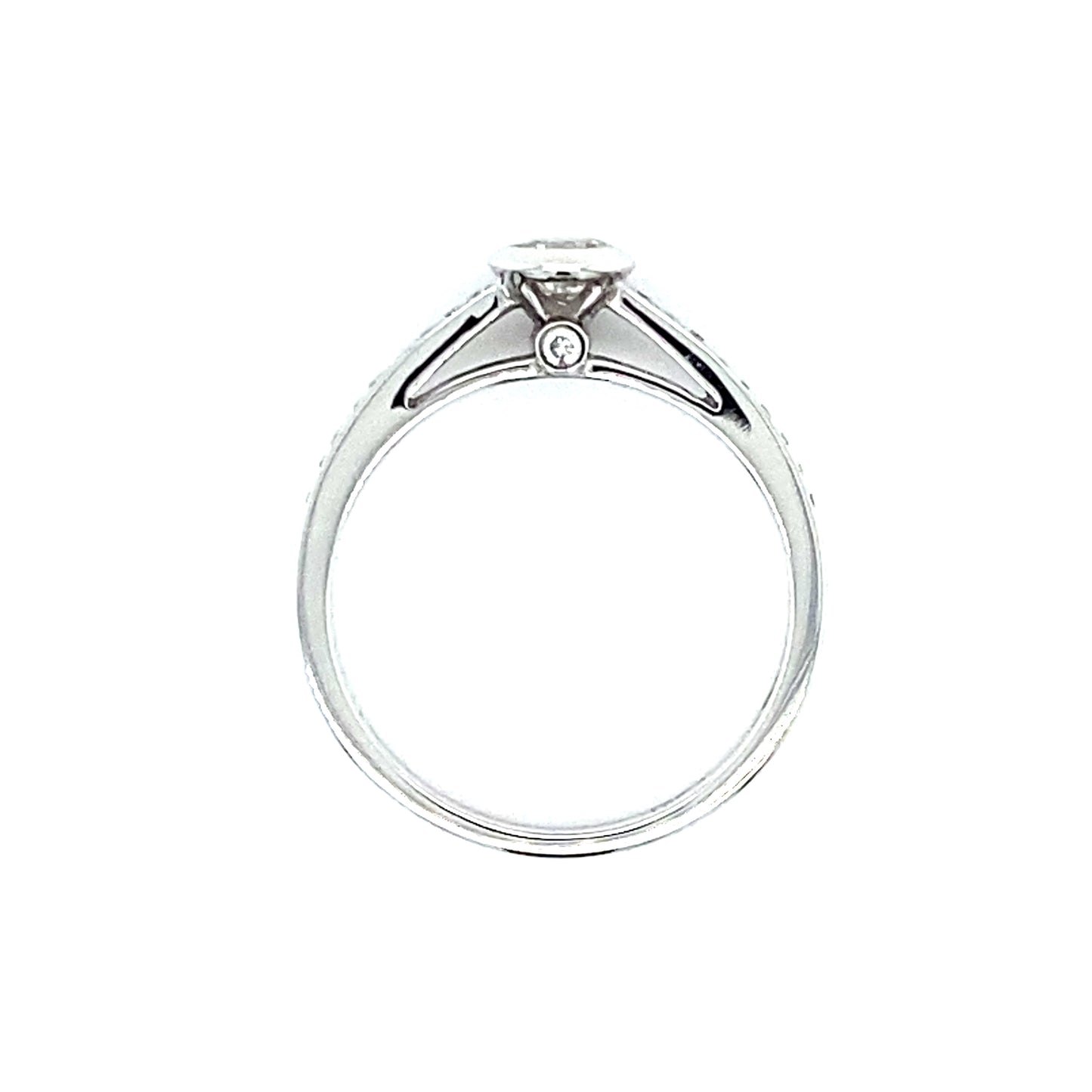 18 karaat witgouden solitair pavé ring met 1 briljant geslepen diamant van 0.28 crt kleur top wesselton kwaliteit si en 20 briljant geslepen diamanten met een totaalgewicht van 0.13 crt kleur G kwaliteit VS model r7679 €1495