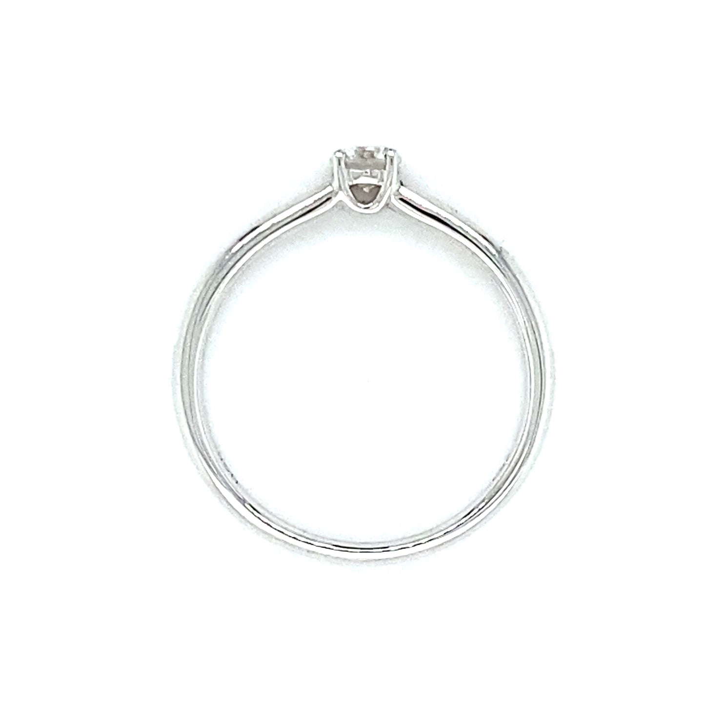 18 karaats witgouden solitair pavéring van 2.3 gram. Bezet met 6 briljant geslepen diamanten met een totaalgewicht van 0.04 crt en 6 baguette geslepen diamanten met een totaalgewicht van 0.22 crt kleur Top Wesselton kwaliteit SI model R 9250