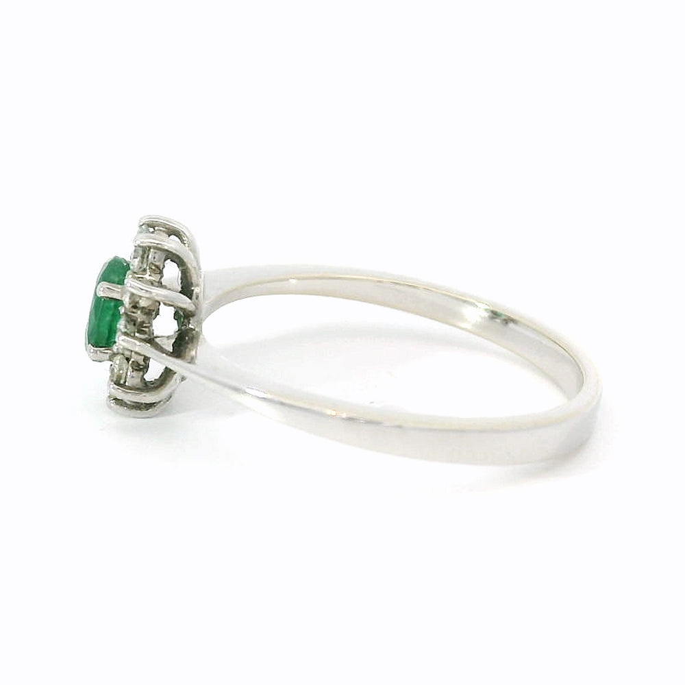 
                      
                        14 karaat wit gouden rozet ring van 2. gram en 1 tot 2 mm breed. Bezet met 1 ovaal geslepen smaragd van 0.33 crt en 10 briljant geslepen diamanten met een totaalgewicht van 0.18 Kleur H Kwaliteit: SI Zetting: 10 x 9 mm Model: R 10167
                      
                    