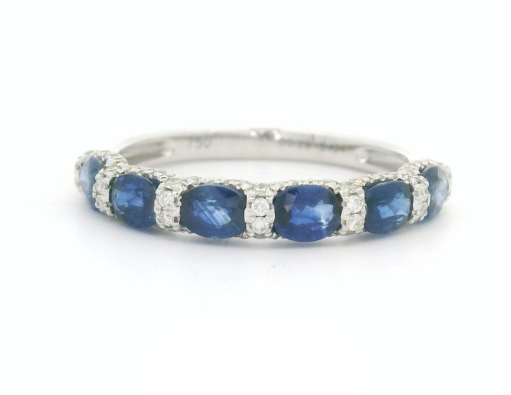 Wit gouden fantasie rij ring Oval Blue R 10665