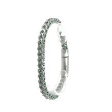 Laden Sie das Bild in den Galerie-Viewer, Herenarmband van stainless steel en zeegroen koord. Lengte: 20 cm Breedte: 1 cm Dikte: 1 cm
