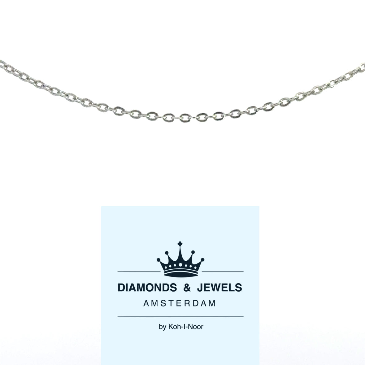 14 karaat witgouden verstelbare ketting met platte anker schakels. Lengte: 41/43/45 cm Dikte: 1 mm