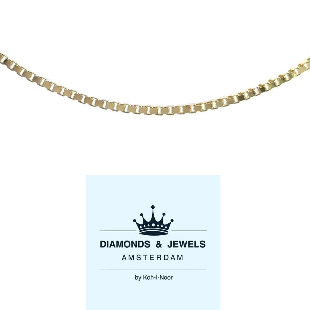 14 karaat geel gouden ketting met vierkante venetiaanse schakel. Lengte: 50 cm Dikte: 1.3 mm