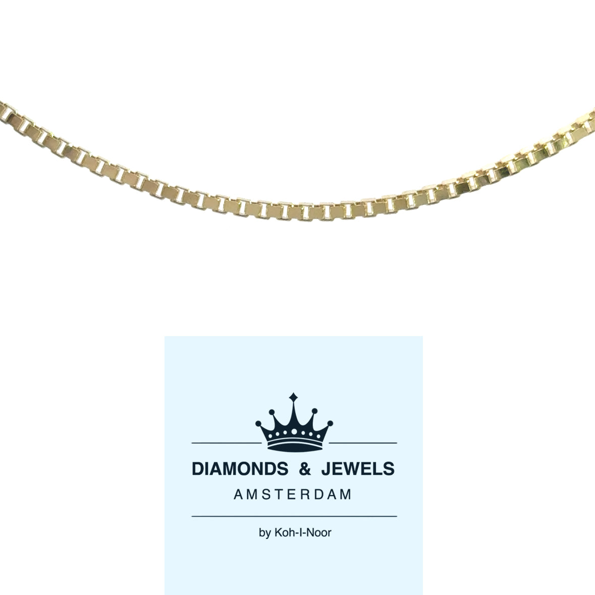 14 karaat geel gouden ketting met vierkante venetiaanse schakel. Lengte: 50 cm Dikte: 1.3 mm