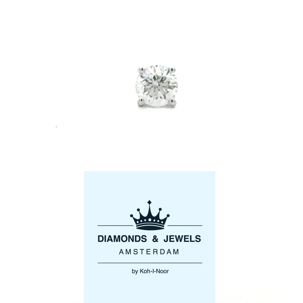 18 karaat wit gouden enkele heren Solitaire oorknop. Bezet met 1 briljant geslepen diamant van 0.25 crt Kleur: Top Wesselton Kwaliteit: VS Zetting: Ø 5 mm