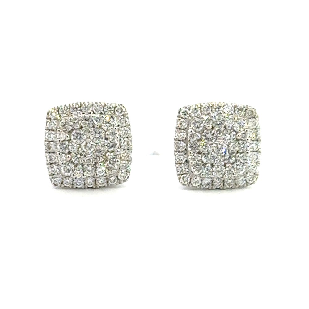 18 kt wit gouden vierkante rozet oorknoppen bezet met briljant geslepen diamanten met een totaalgewicht van 1.00 crt. Kleur: Top Wesselton Kwaliteit: VS 13 x 13 mm