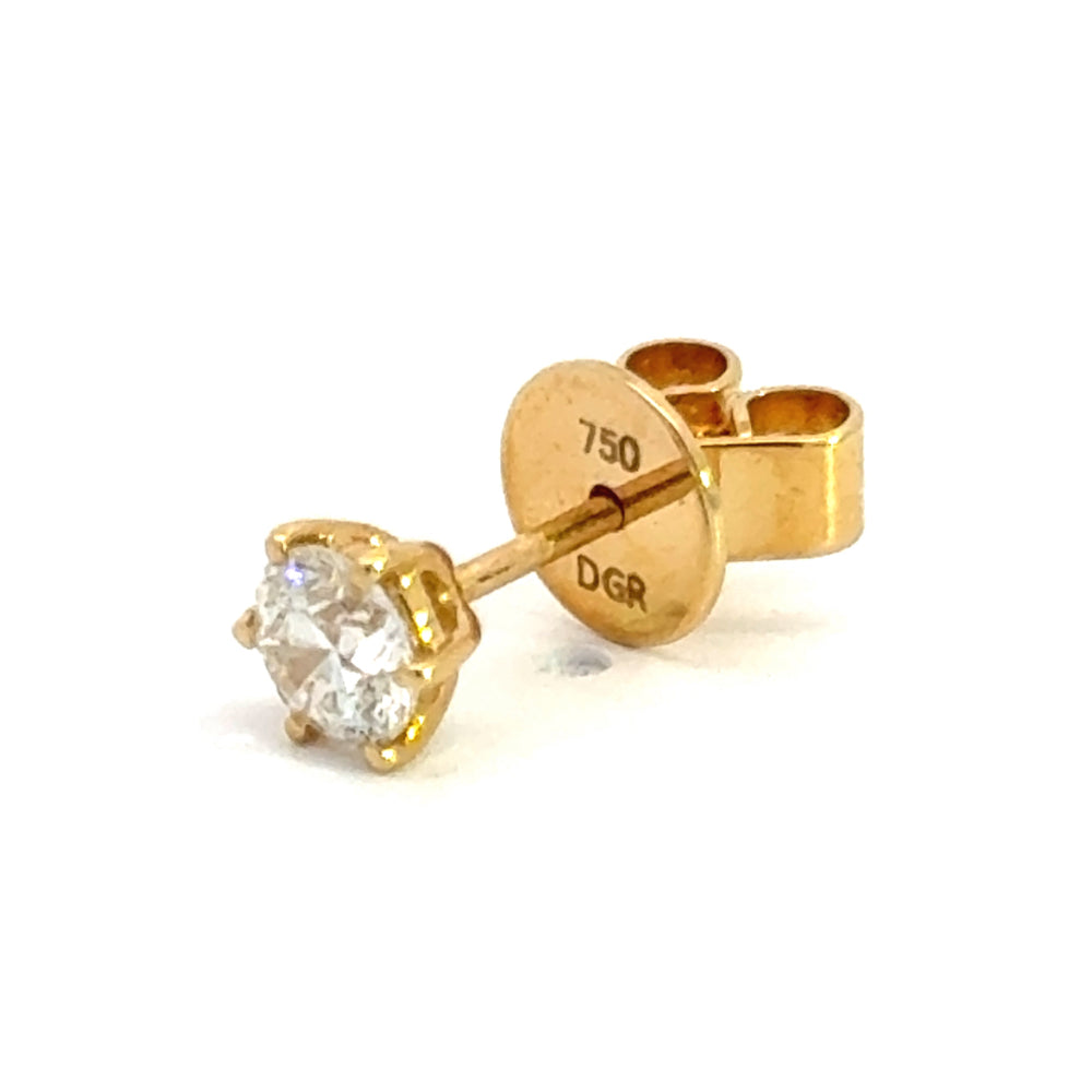 
                      
                        18 karaat geel gouden enkele Solitaire oorknop. Bezet met 1 briljant geslepen diamant van 0.30 crt Kleur: G Kwaliteit: SI1 Ø: 5.3mm
                      
                    