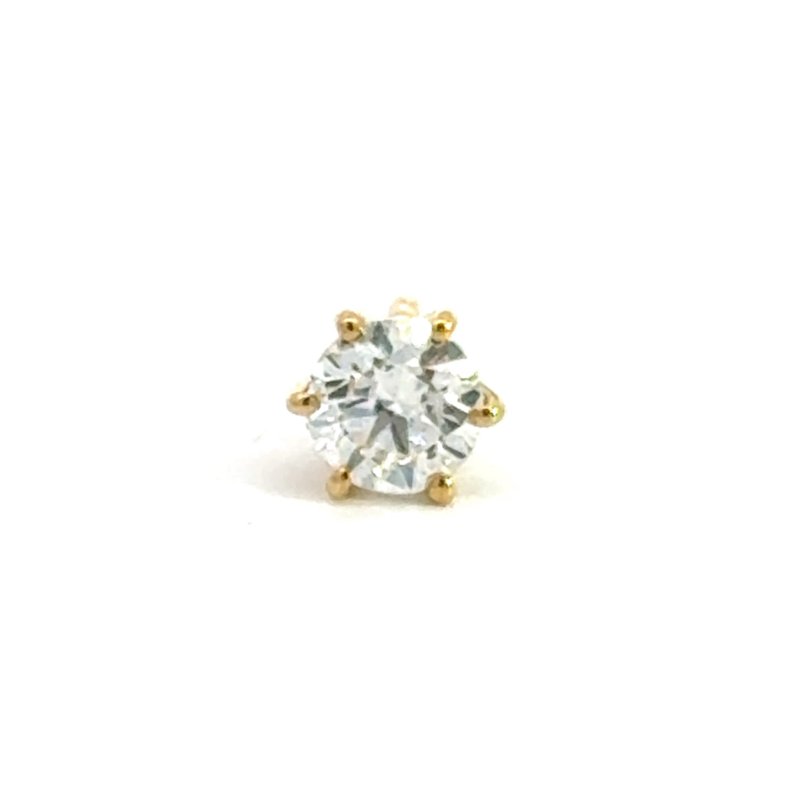 18 karaat geel gouden enkele Solitaire oorknop. Bezet met 1 briljant geslepen diamant van 0.30 crt Kleur: G Kwaliteit: SI1 Ø: 5.3mm