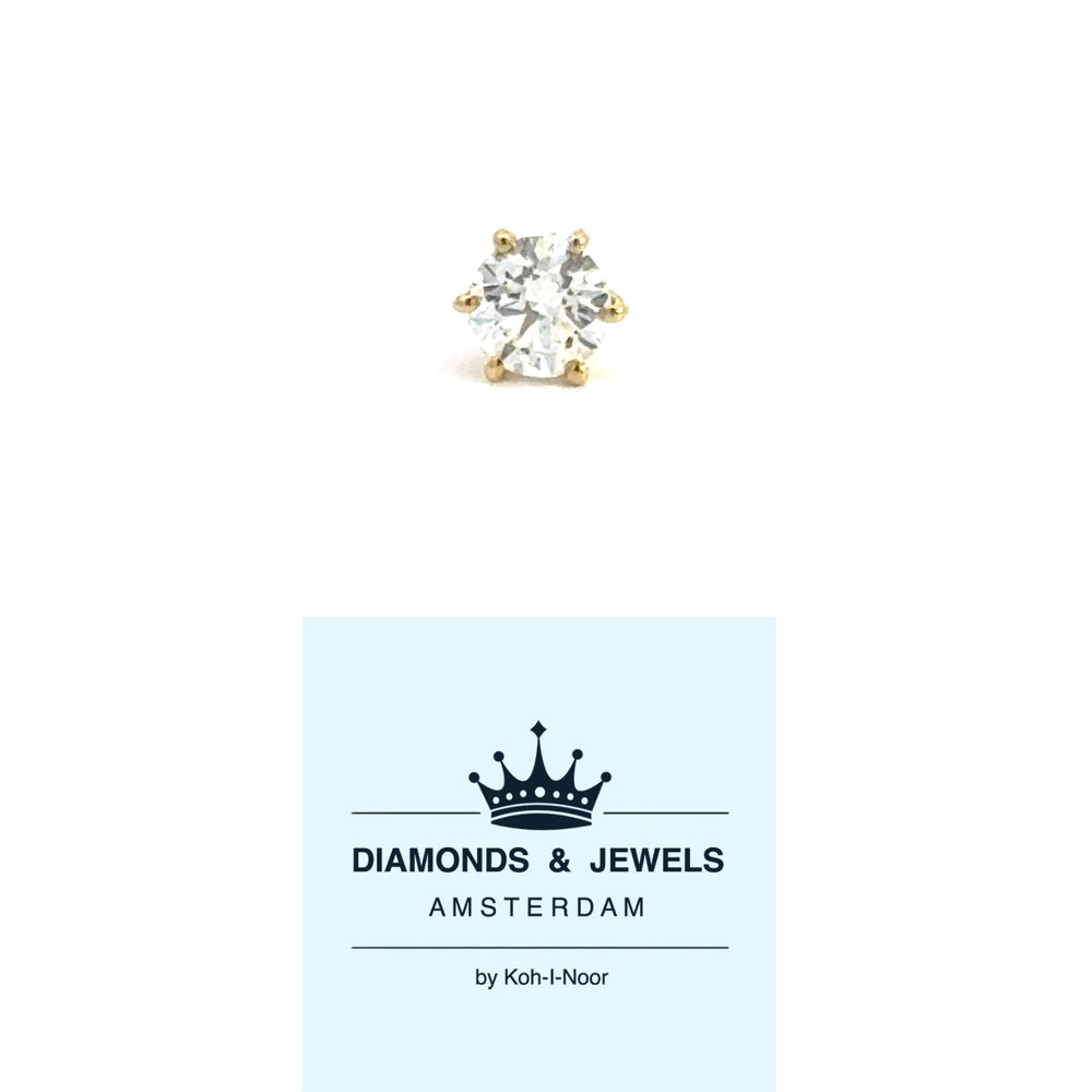 18 karaat geel gouden enkele Solitaire oorknop. Bezet met 1 briljant geslepen diamant van 0.30 crt Kleur: G Kwaliteit: SI1 Ø: 5.3mm