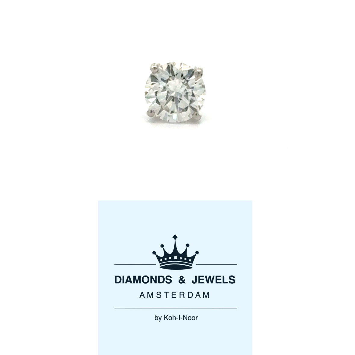 Enkele heren solitair oorknop van 18 karaat wit goud. Bezet met 1 briljant geslepen diamant van 0.50 crt. Kleur: F Kwaliteit: SI1 Zetting: Ø 6 mm