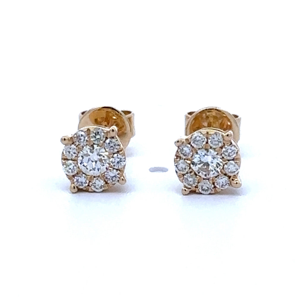 18 karaat geel gouden oorbellen van 0.89 gram. Bezet met 2 briljant geslepen diamanten met een totaalgewicht van 0.16 crt en 18 briljant geslepen diamanten met een totaalgewicht van 0.15 crt Kleur: Top Wesselton Kwaliteit: VS2 Zetting: Ø 7 mm