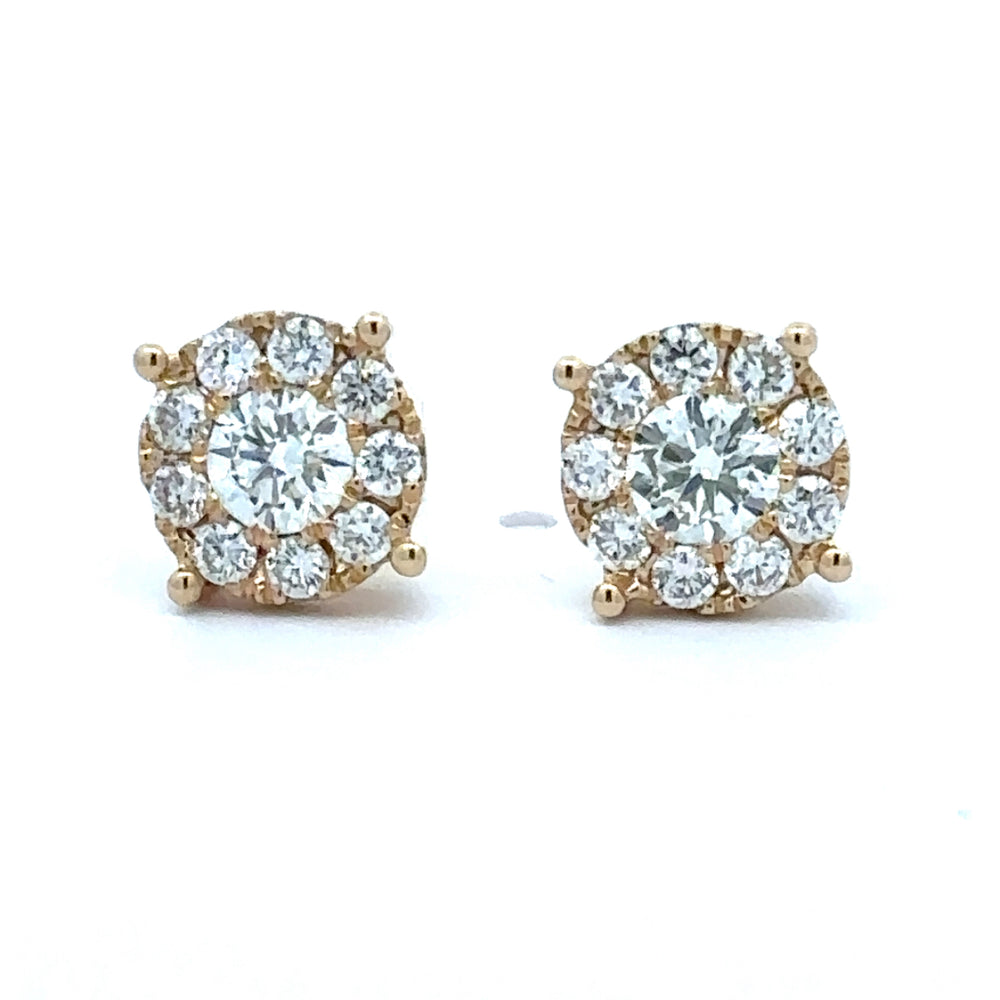 14 karaat geel gouden oorbellen bezet met 2 briljant geslepen diamanten met een totaalgewicht van 0.48 crt en 18 briljant geslepen diamanten met een totaalgewicht van 0.41 crt Kleur: Top Wesselton Kwaliteit: VS2 Ø:9.5 mm