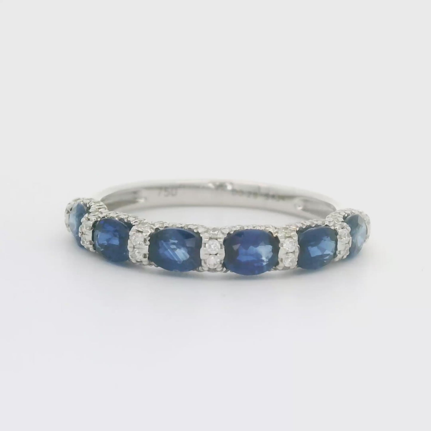 Wit gouden fantasie rij ring Oval Blue R 10665