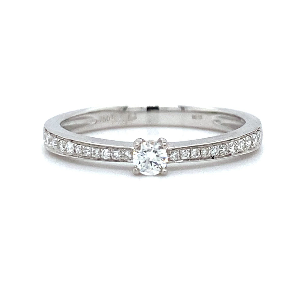 
                      
                        Laad en speel video in Galerijweergave, 18 karaat witgouden solitair pavé rail ring van 2 gram. Bezet met 1 briljant geslepen diamant van 0.10crt en 22 briljant geslepen diamanten met een totaalgewicht van 0.12crt kleur top wesselton kwaliteit vs r 7366
                      
                    