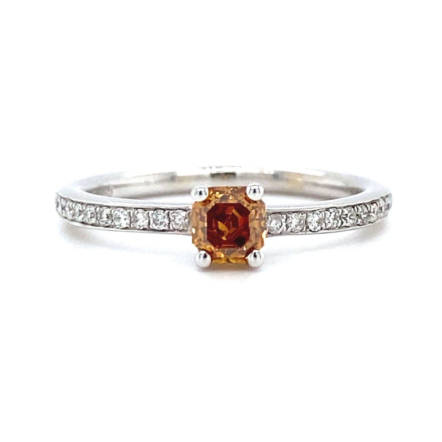 Wit gouden solitair pavé ring Fancy Cognac R 6947