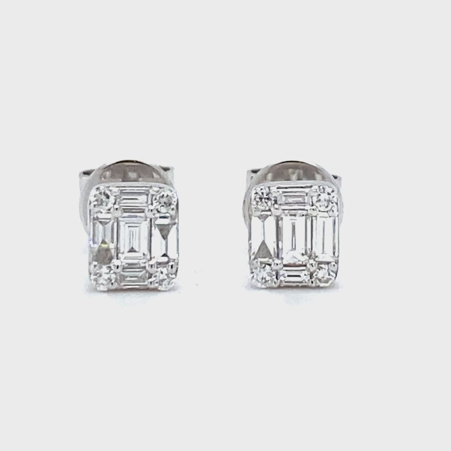 18krt witgouden rechthoekige oorknoppen met briljant en baquette geslepen diamanten van 0.23crt