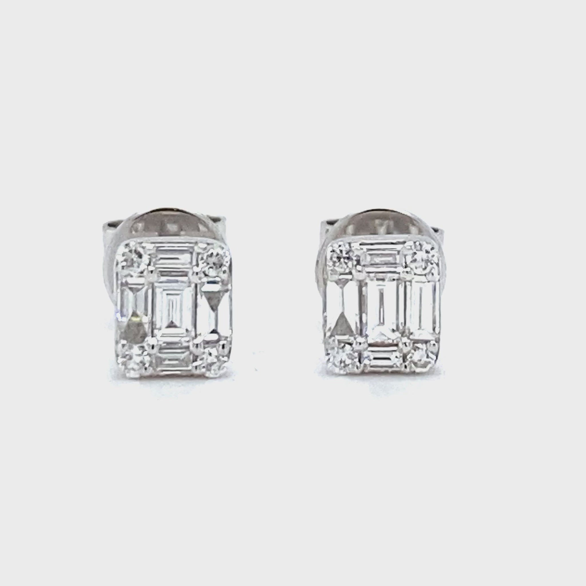 18krt witgouden rechthoekige oorknoppen met briljant en baquette geslepen diamanten van 0.23crt