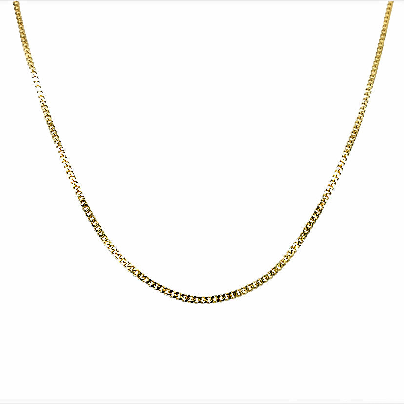 
                      
                        14 karaat geel gouden schakelketting van 4.2 gram en 1.6 mm dikte. Schakel: Gourmet geslepen Lengte: 50 cm Model: C 2273:
                      
                    
