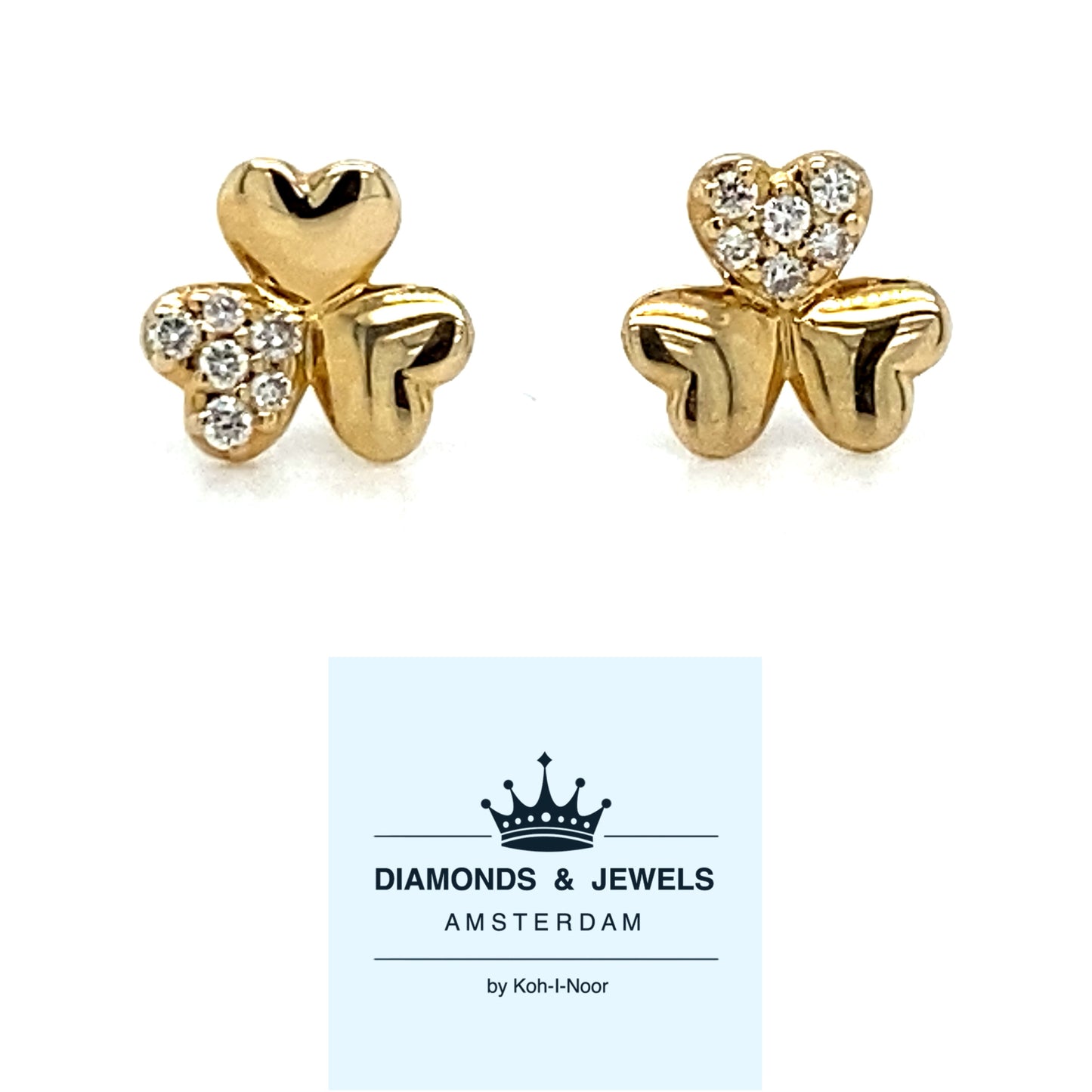 Geelgouden oorknopjes met 12 briljant geslepen diamantjes met een totaalgewicht van 0.05 crt kleur G kwaliteit VS 6x7mm model O 3688