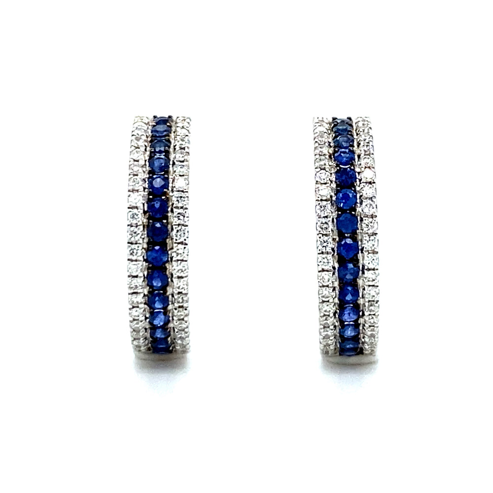 18 karaats witgouden halve creool oorbellen 80 briljant geslepen diamanten 0.22crt kleur Top wesselton kwaliteit vs2 en 28 saffieren 0.31crt 15x4mm model o3837