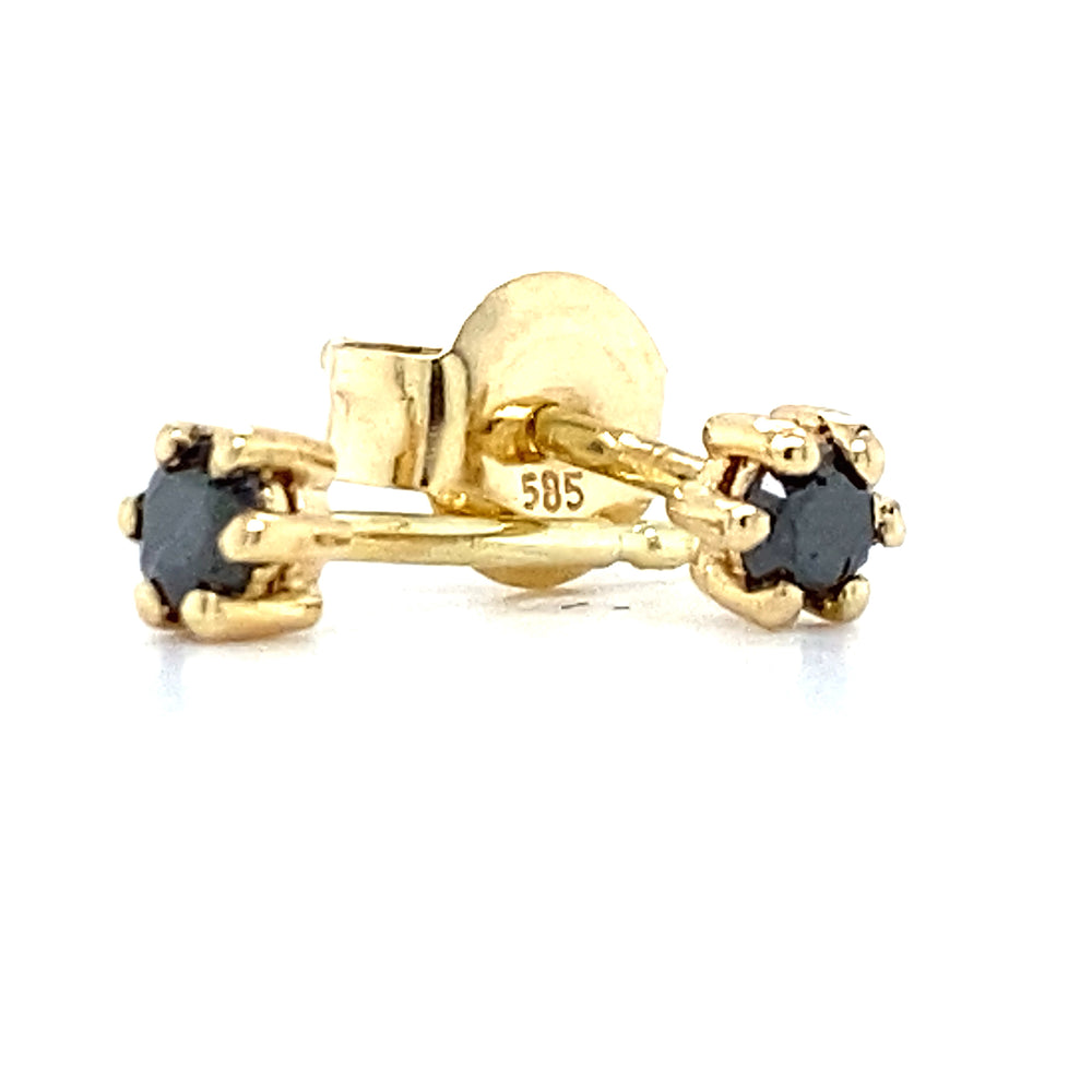 
                      
                        14 kt geelgouden oorknoppen met een 6 poot zetting. Bezet met 2 briljant geslepen zwarte diamanten me teen totaalgewicht van 0.20 gram Ø 4 mm Model O 3926
                      
                    