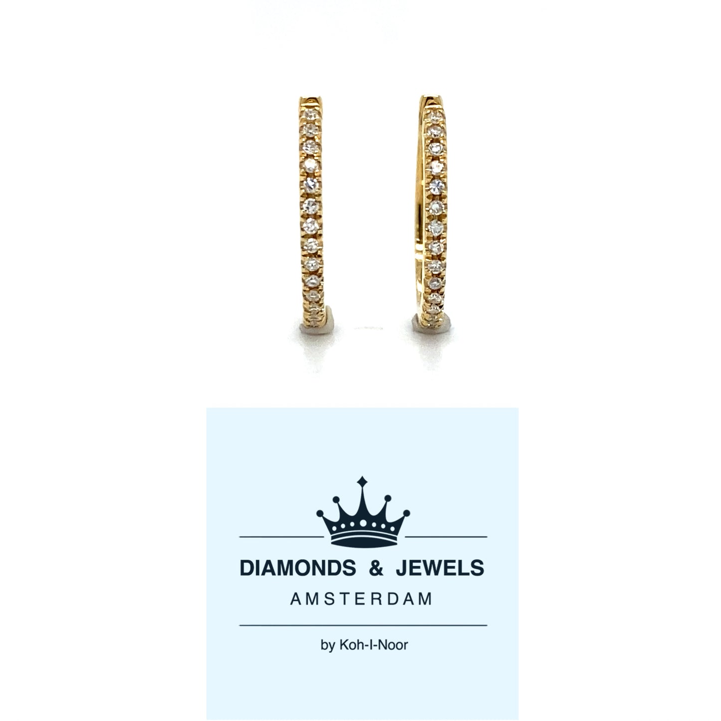 18 krt geel gouden creool oorbellen van 1.8 gram. Bezet met 8 diamantjes kleur top wesselton kwaliteit vs Ø 15mm Model O 3959