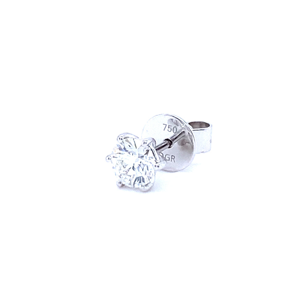 
                      
                        18 karaat wit gouden enkele mannen solitaire oorknop van 0.77 gram. Bezet met 1 briljant geslepen diamant met GIA Certificaat van 0.41 crt Kleur: G Kwaliteit: SI1 Zetting: Ø 6mm Model: O 4074-1
                      
                    