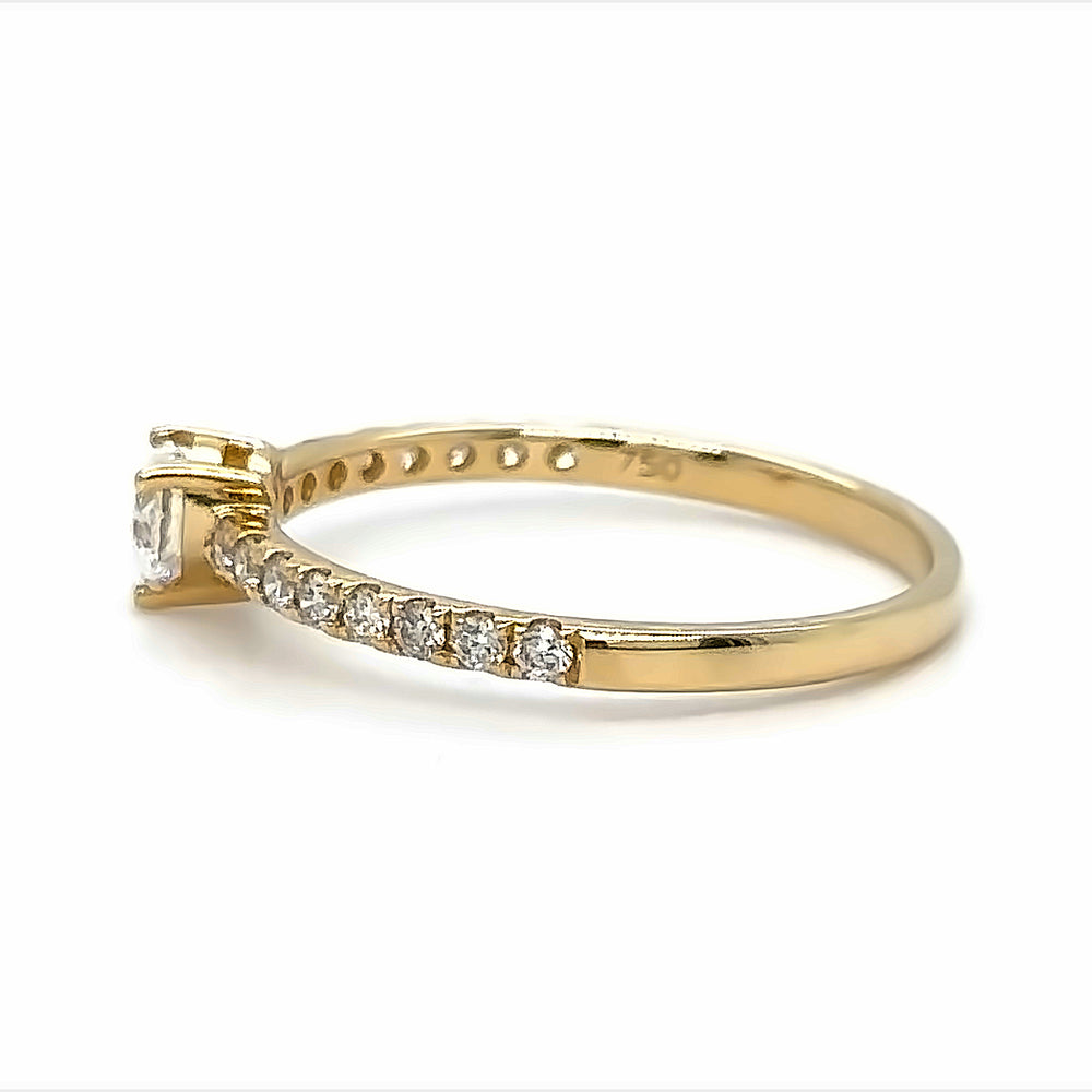 
                      
                        18 karaat geel gouden solitair pavé ring van 1.45 gram en 2 tot 3 mm breed. Bezet met 1 hartvormig geslepen diamant van 0.25 crt Kleur: Top Wesselton Kwaliteit: VS en 16 briljant geslepen diamanten met een totaalgewicht van 0.22 crt Kleur: Top Wesselton Kwaliteit: VS Zetting: 5 x 5 mm Model: R 10026
                      
                    