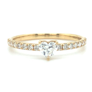 Geel gouden solitair pavé rail ring Heart Cut Diamond R10026