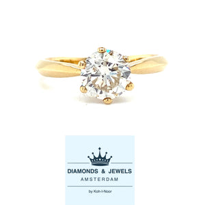 18 krt geelgouden solitair ring met 1 briljant geslepen diamant van 1.11 crt kleur h kwaliteit vs1 maat 17/53 model r6684 €11.450