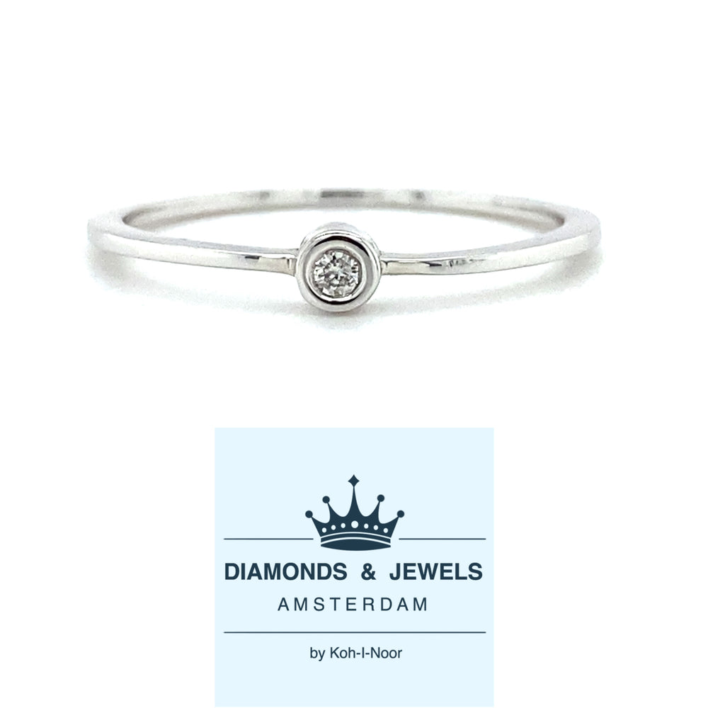 witgouden solitair ring bezet met 1 briljant geslepen diamant van 0.03crt kleur top wesselton kwaliteit si maat 16.5/52 model r8859 €169