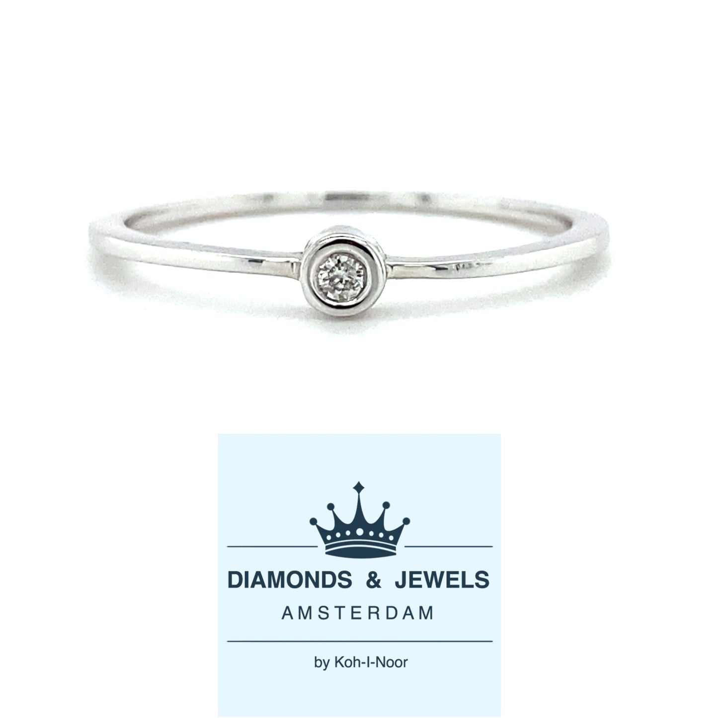 witgouden solitair ring bezet met 1 briljant geslepen diamant van 0.03crt kleur top wesselton kwaliteit si maat 16.5/52 model r8859 €169