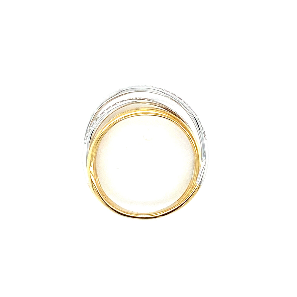 
                      
                        14krt geel gouden met wit gouden gedraaide rijring bezet mt 47 briljant geslepen diamanten met een totaalgewicht van 0.20crt kleur top wesselton kwaliteit vs maat 17/53 model r9901
                      
                    
