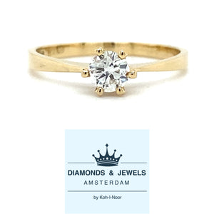 14 krt geelgouden diamanten solitair verlovingsring bezet met 0.30crt kleur top wesselton kwaliteit si maat 16.5/52 model r9111 €1375