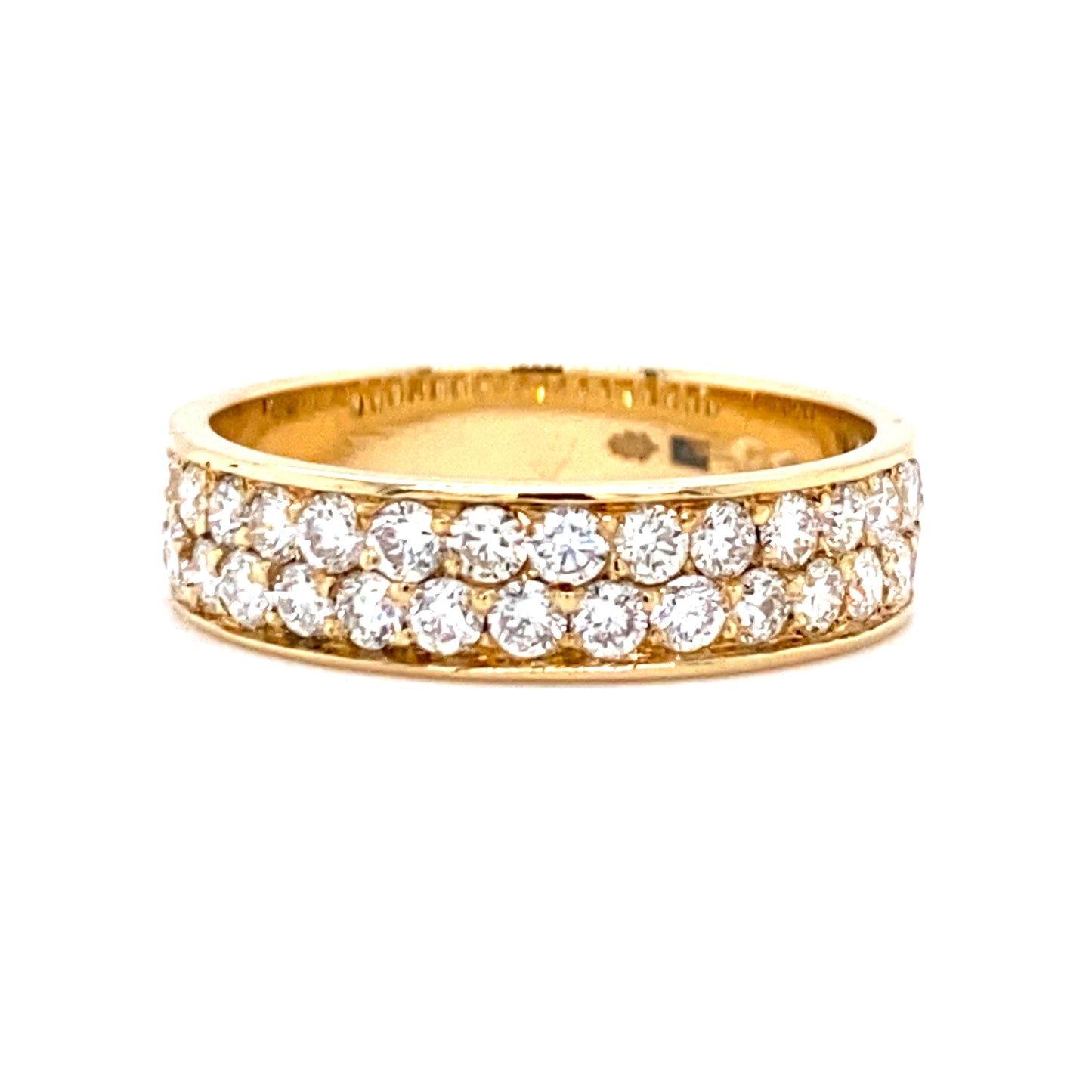 14krt geelgouden pavé gezette rijring met 35 briljant geslepen diamanten in twee rijen geplaatst met een totaalgewicht van 0.95crt kleur top wesselton kwaliteit vs/si 5mm model r9393 €2390