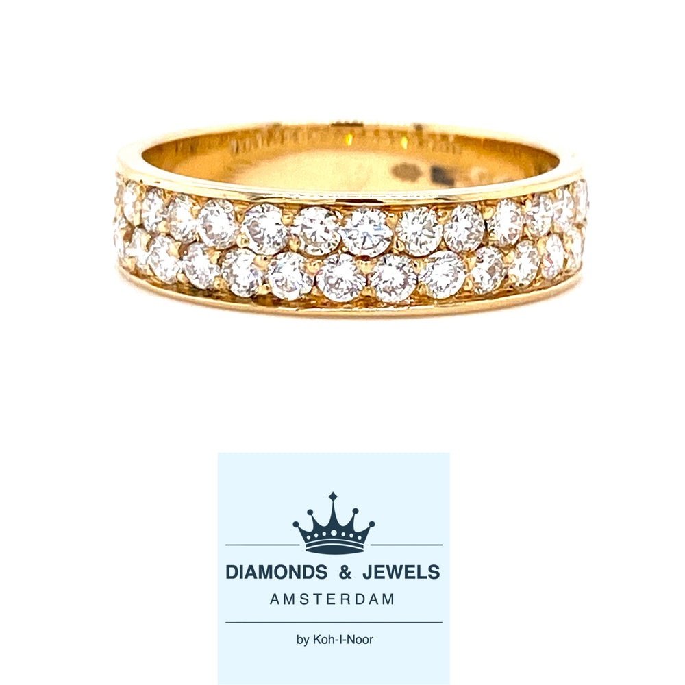 14krt geelgouden pavé gezette rijring met 35 briljant geslepen diamanten in twee rijen geplaatst met een totaalgewicht van 0.95crt kleur top wesselton kwaliteit vs/si 5mm model r9393 €2390