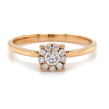 Load image into Gallery viewer, 18 karaat rosé gouden ring an 1.76 gram. Bezet met 9 briljant geslepen diamanten met een totaalgewicht van 0.09 crt. Kleur: G Kwaliteit: VS2 Zetting: Ø 6 mm Model R 9720 
